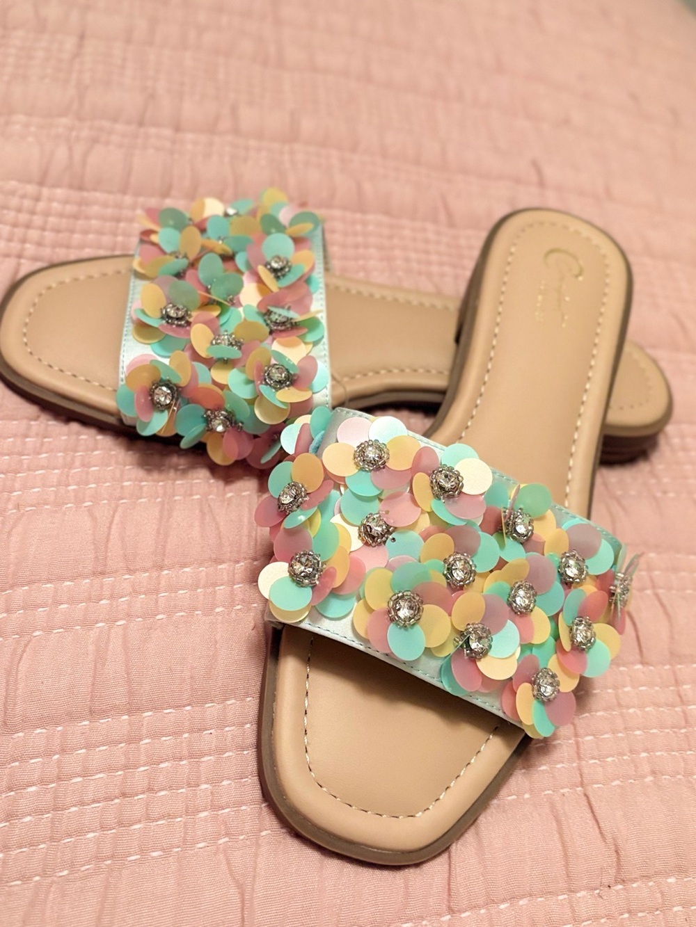 Embellished Pastel Slide Sandals - Multicolor